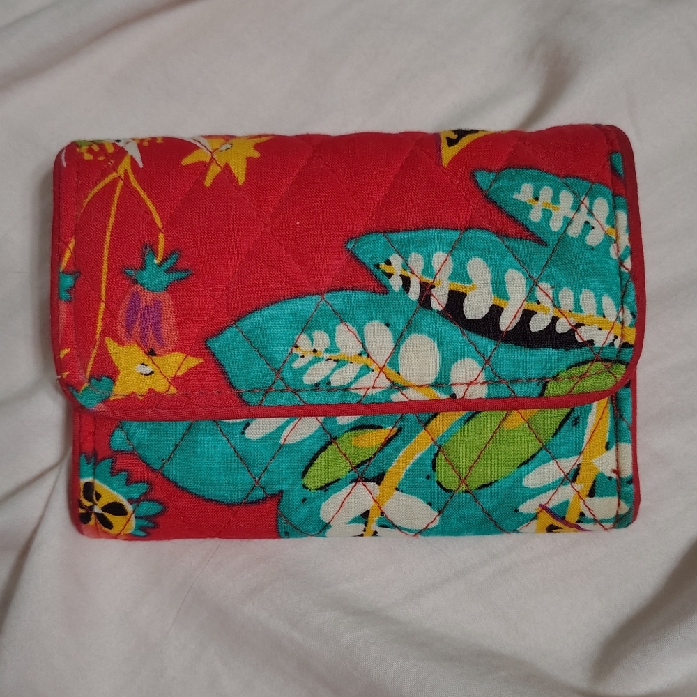 Vera Bradley Red Floral Quilted Clutch Wristlet with Teal Accents